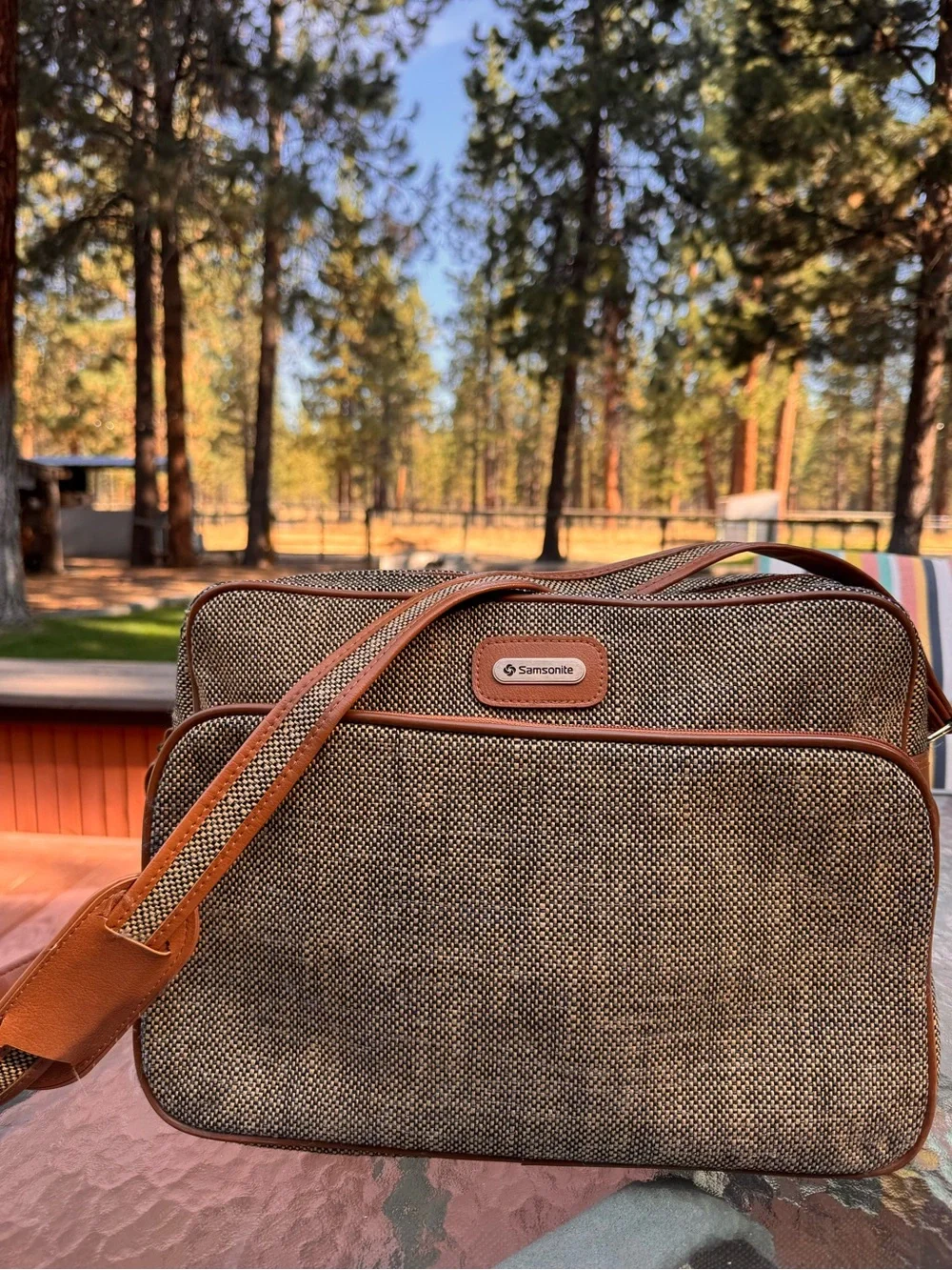 Vintage Samsonite Brown Tweed Travel Bag from 70s/80s Good VTG condition
